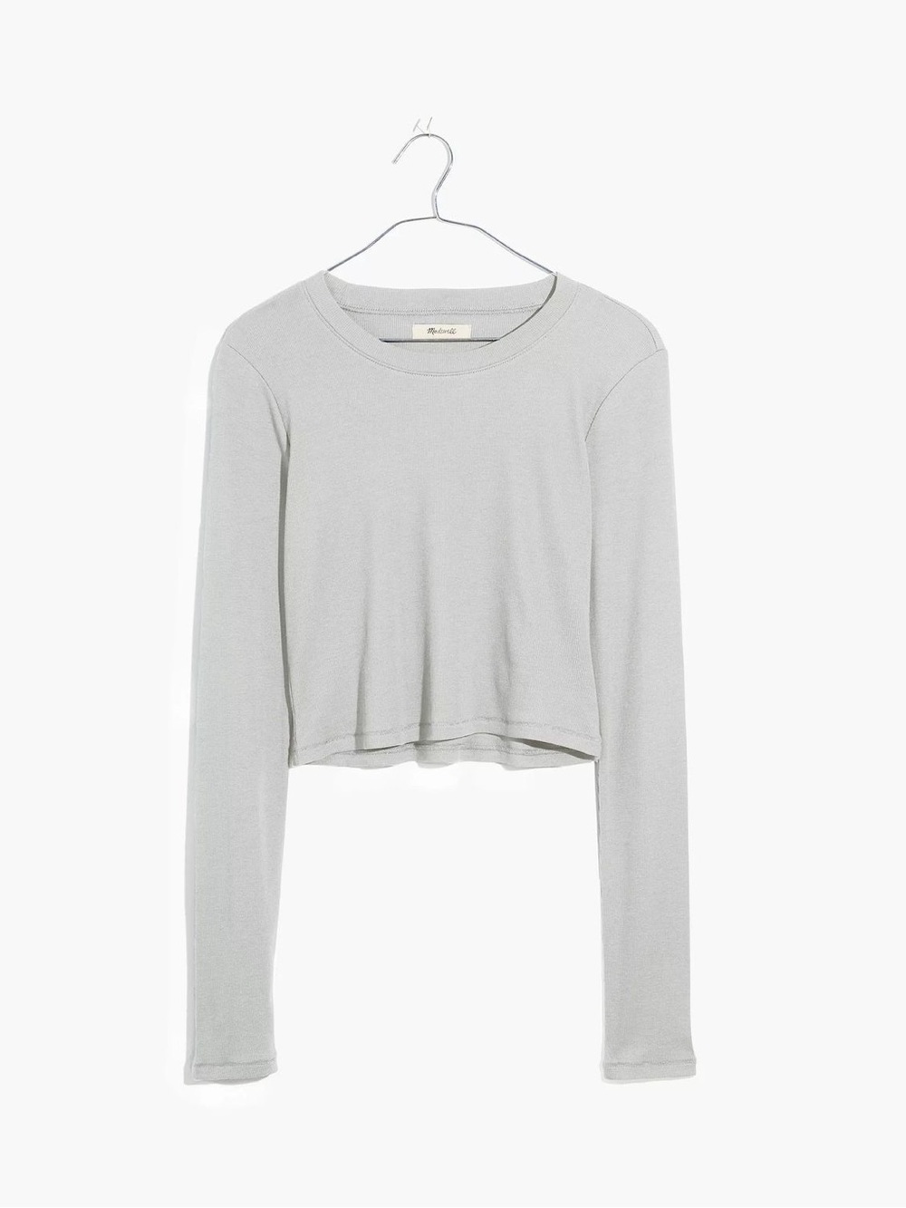 NWT Madewell Fine Ribbed Supercrop Crewneck Long-Sleeve Tee Heather Grey XS